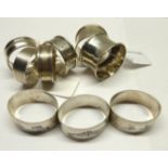 Six various silver Serviette Rings, and three North African Serviette Rings.