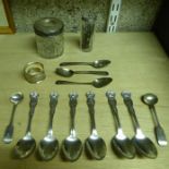 Six American Teaspoons by Rogers, engraved with names of various states; a pair of Victorian