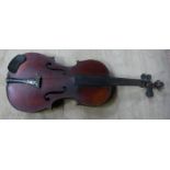 A French Medio-Fino Violin with one piece back and scroll neck, length of back 14 1/2" (37cms), with