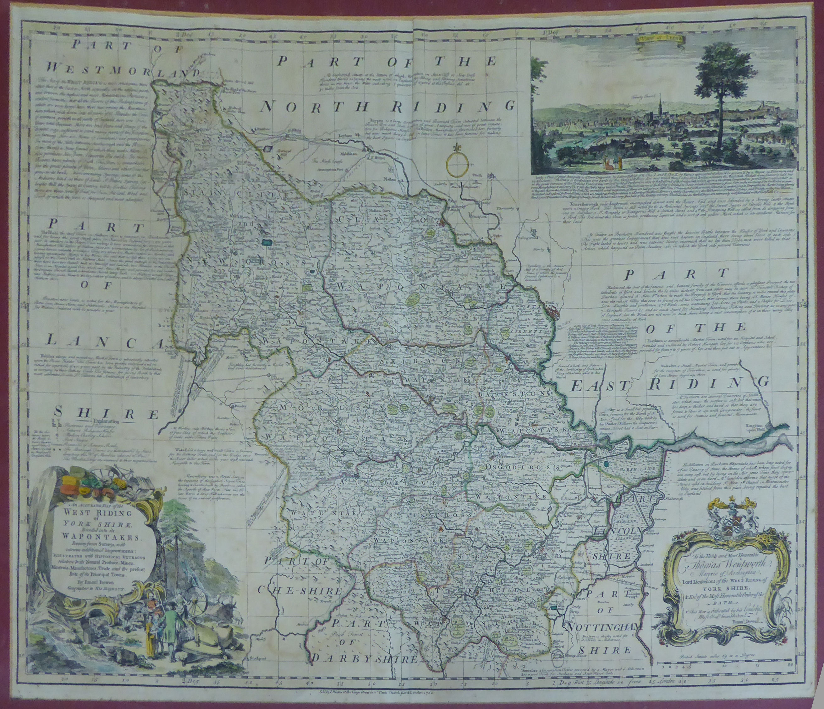 EMANUEL BOWEN; a hand coloured Map of the West Riding of Yorkshire, the cartouche inscribed to