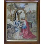 A Victorian Petit Point Needlework Panel of the Holy Family, in a rosewood frame. 28" (72cms) x