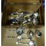 A mahogany box and contents of Plated Cutlery, Knife Rests, Table Bell, etc.