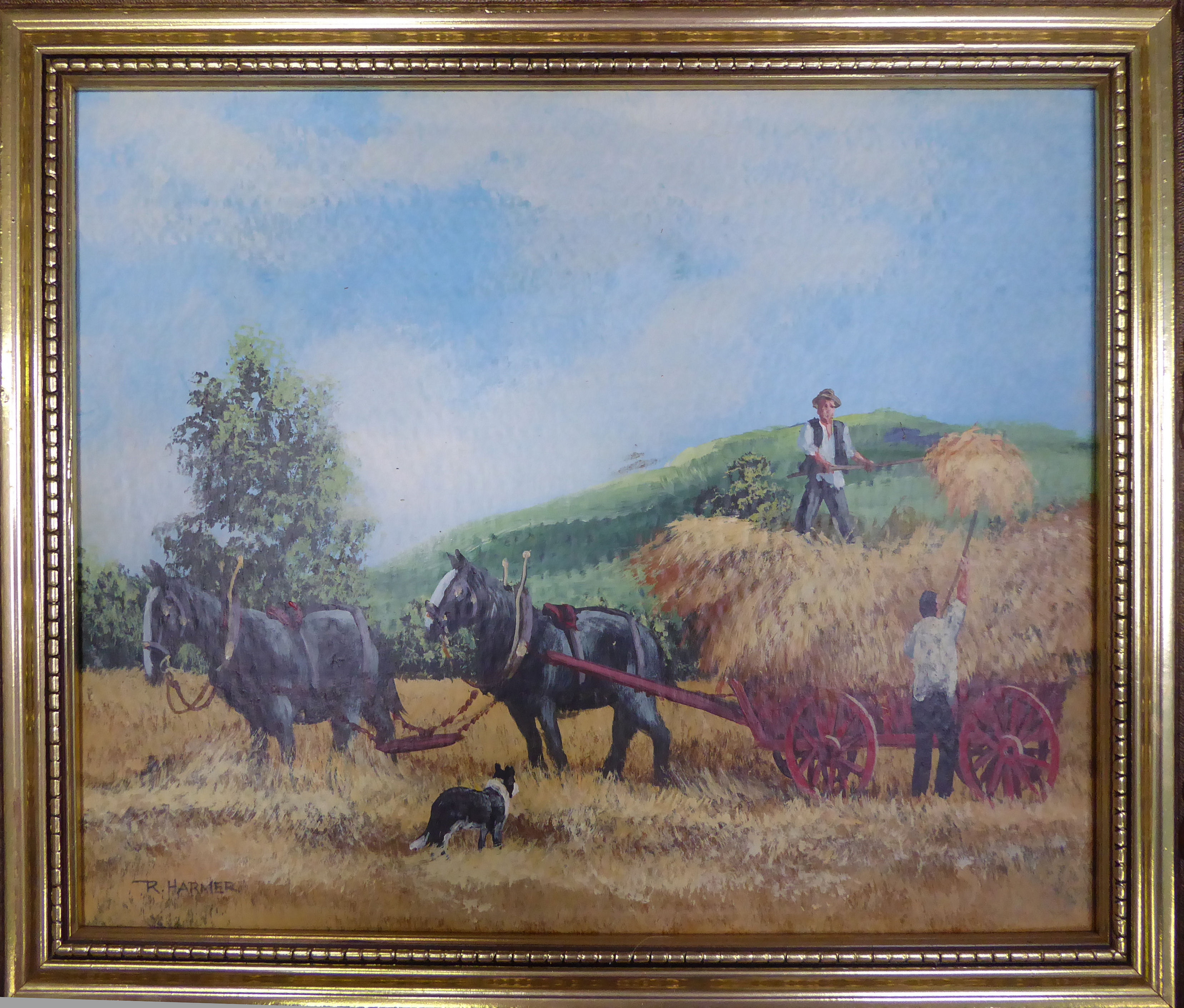 ROYCE HARMER; Haymaking Scene, Oil on Board, signed, 12" (31cms) x 14" (36cms).