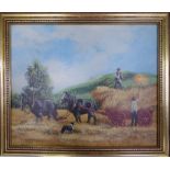 ROYCE HARMER; Haymaking Scene, Oil on Board, signed, 12" (31cms) x 14" (36cms).