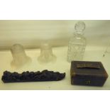 A carved oak Herm 12 1/2" (32cms) high being a section from a cupboard; a leather Jewellery Box, a