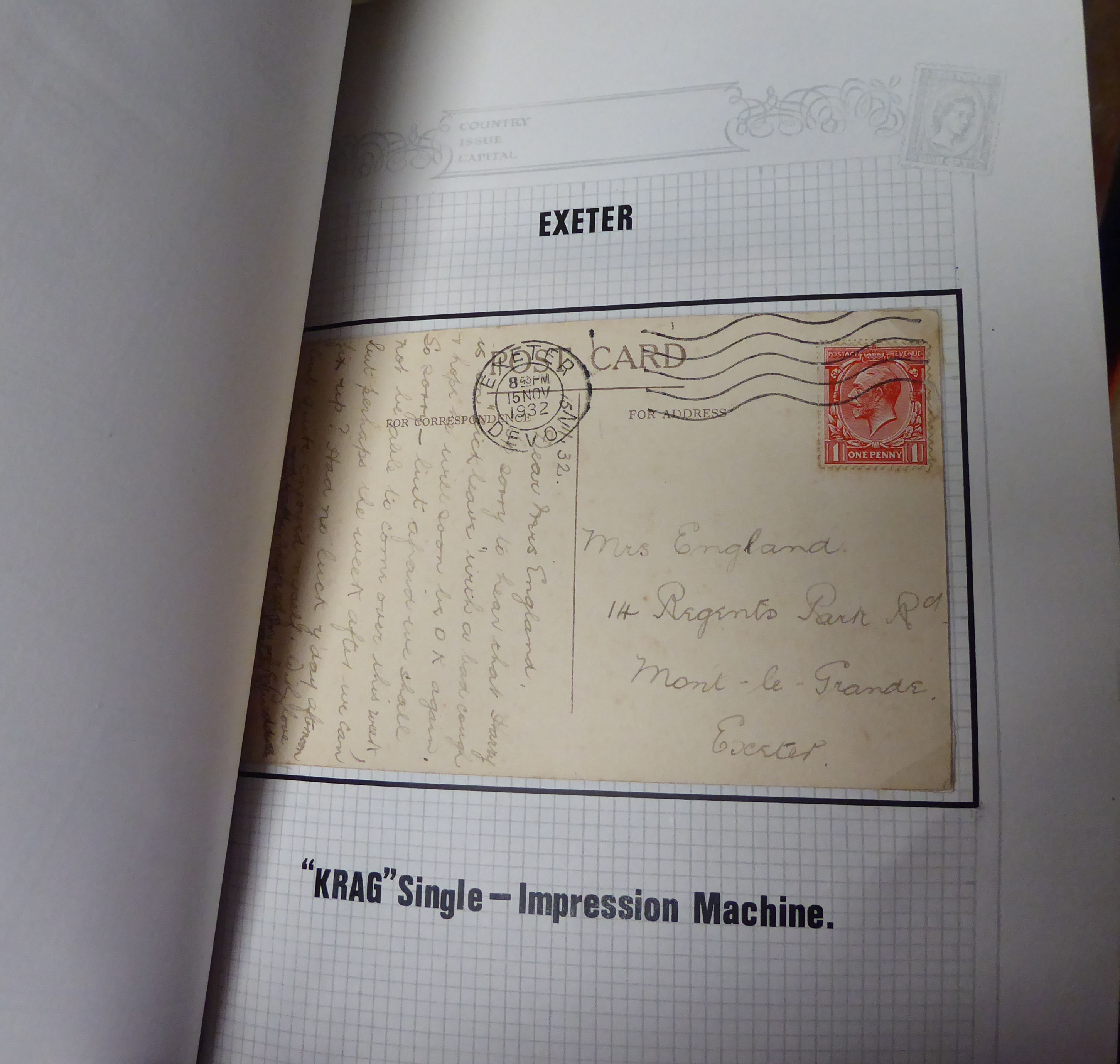 A red folder and contents of Postal Town Marks from Queen Victoria.