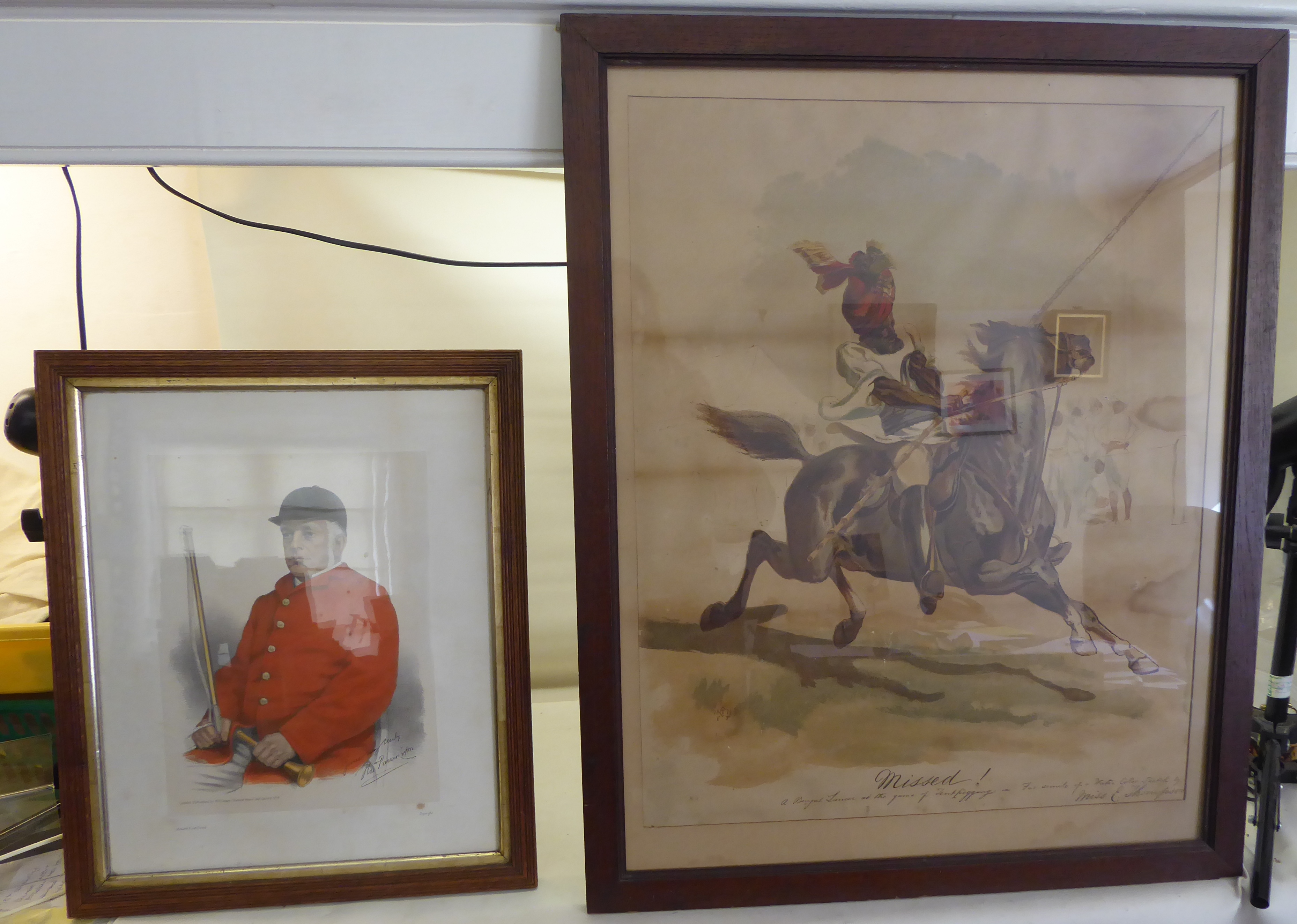 After C THOMPSON; a coloured Print of a Bengal Lancer tent pegging, 25" (64cms) x 20" (51cms), and