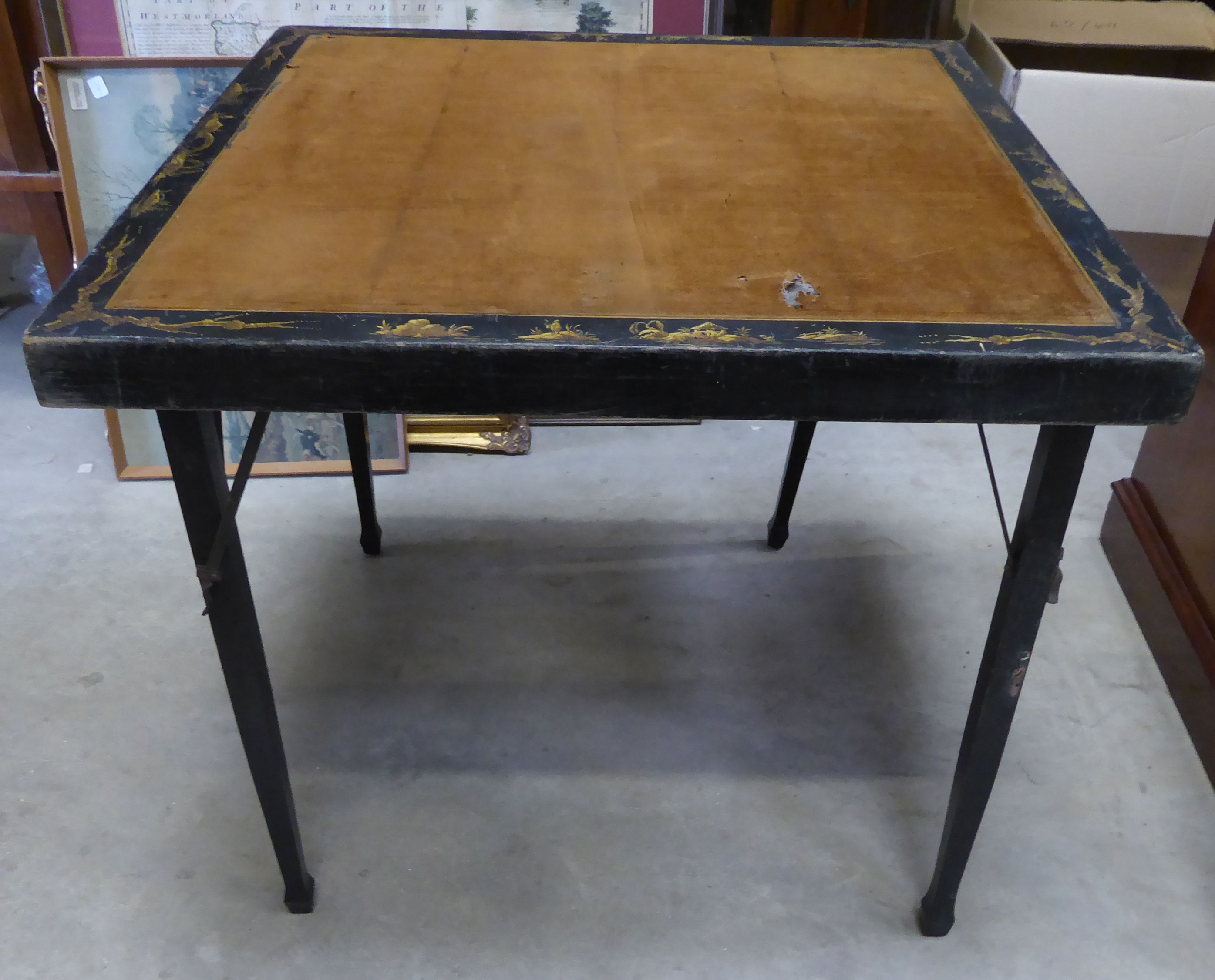 A Chinoiserie decorated folding Bridge Table by Ferguson Bros. Manufacturing Company of Hoboken, New - Image 2 of 2