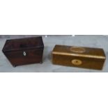 A mid 19th century mahogany Tea Caddy, the interior with two covered containers, 8" (20cms) wide,