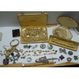 A Stratton Compact and a quantity of costume jewellery, including Ciro pearl necklace, etc.