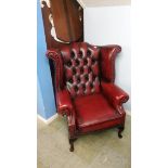 Chesterfield red leather high back armchair