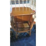 Wicker chair and a walnut sewing box