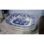 Set of five blue and white meat plates