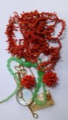 Assorted coral and jade jewellery