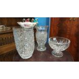 Three cut glass vases
