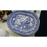 Four blue and white 'Willow' pattern meat plates