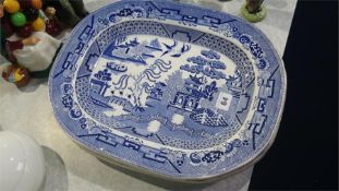 Four blue and white 'Willow' pattern meat plates