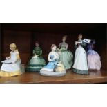 Two Royal Doulton figures and four Franklin porcelain figures