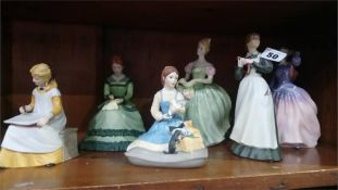 Two Royal Doulton figures and four Franklin porcelain figures