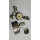 Silver card case, pocket watch and Albert etc.
