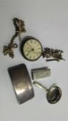 Silver card case, pocket watch and Albert etc.