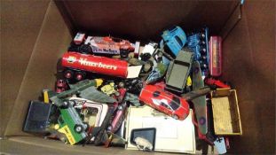 Box containing assorted die cast models