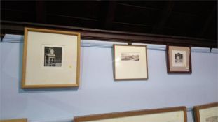 Three various etchings, two R Hobson and the other D. Sinclair