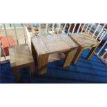 Three various light oak occasional tables