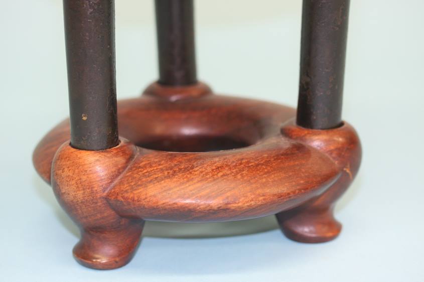 A Chinese carved hardwood bronze censor, fitted stand and lid with jade finial. 28 cm high - Image 4 of 5