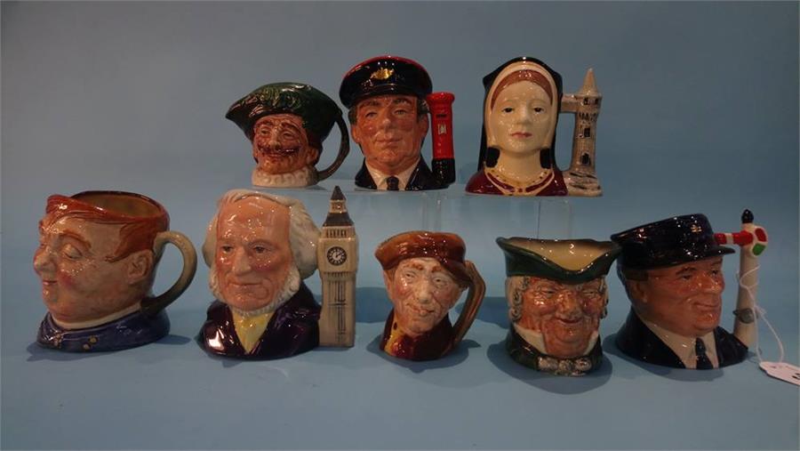 A collection of eight mid size Royal Doulton character jugs, to include, 'The Engine Driver', 'The