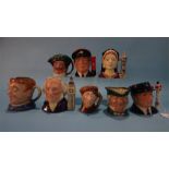 A collection of eight mid size Royal Doulton character jugs, to include, 'The Engine Driver', 'The