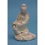 A Blanc Du Chine figure of Guan Y An, in fitted case. 19 cm high