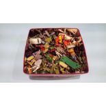 Tin of assorted toys, Timpo, Lesney etc.