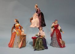 Four Royal Doulton figures 'Catherine of Aragon', 'Catherine Howard', 'Jane Seymour' and 'Anne
