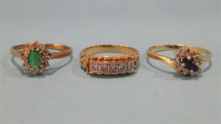Two 9ct dress rings and one unmarked, 7.8 grams total