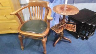 An oak office chair and a Victorian burr walnut two tier galleried occasional table