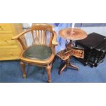 An oak office chair and a Victorian burr walnut two tier galleried occasional table