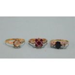 Two 9ct gold dress rings and one other