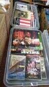 2 trays of Football DVDs, books etc.