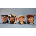 Four Royal Doulton character jugs, 'Granny', 'The Trapper', 'The Busker' and 'The Vicar of Bray'