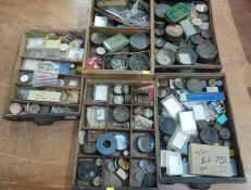 Five various trays of assorted watch parts etc.