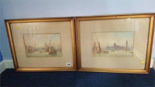 Pair of watercolours, 'The Thames', unsigned, 44cm x 36cm