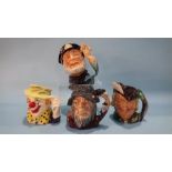 Four Royal Doulton Character Jugs 'Robin Hood', 'Rip Van Winkle', 'The Clown' and 'Old Salt'.