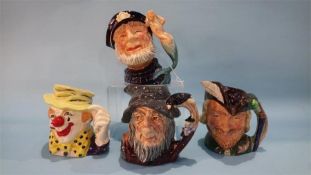 Four Royal Doulton Character Jugs 'Robin Hood', 'Rip Van Winkle', 'The Clown' and 'Old Salt'.