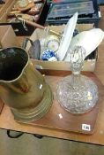 Brass jug, canteen of cutlery, decanter etc.