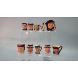 Collection of nine small Royal Doulton Character jugs and a Penguin, to include Scaramouche,
