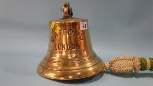 A brass Ship's bell, ex. 'Catford', London.