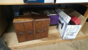 Small oak tool chest and two boxes of assorted
