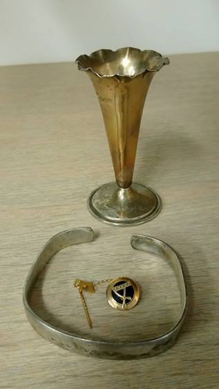 Silver bangle, vase etc.