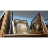 Various gilt framed oils, mirrors and spark guards